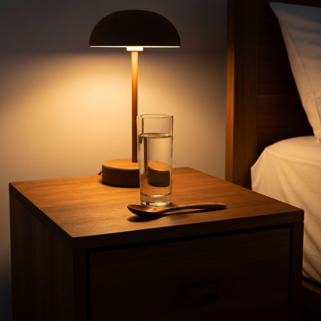 Bedside table with glass of water